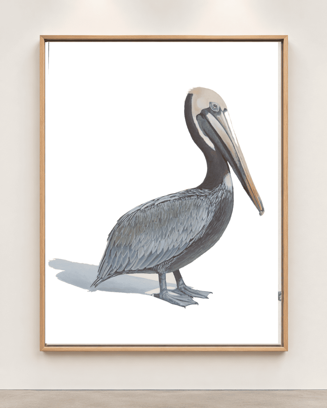 Coastal Stillness Original Pelican Artwork Original 18" x 24" Framed Pelican Painting, wildlife art by Arco