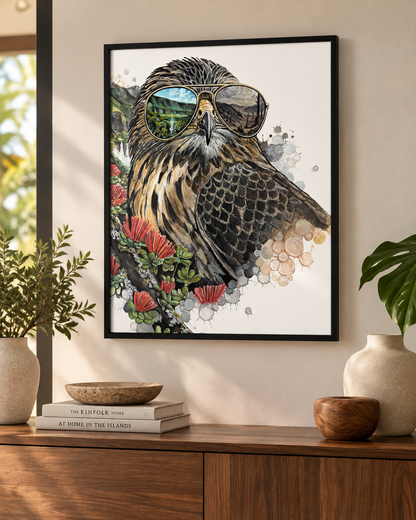 Spirit of the ʻIo 18"x24" Framed Original Painting | Wildlife Art by Arco