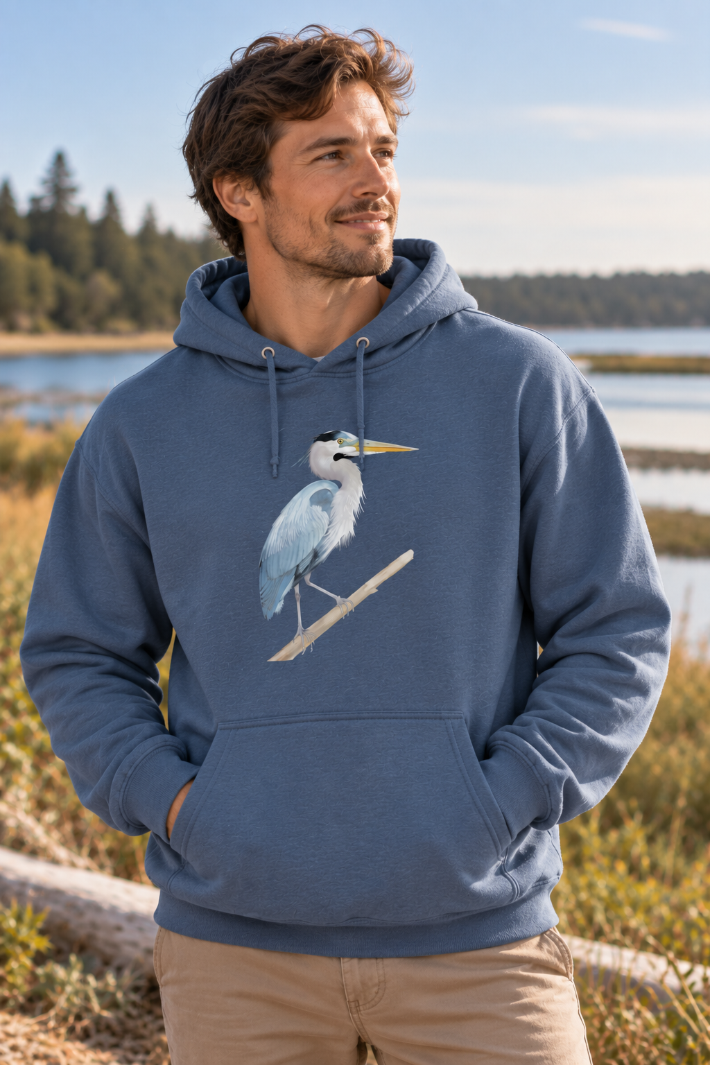 Quiet Majesty Great Blue Heron Men's Hoodie – Art by Arco