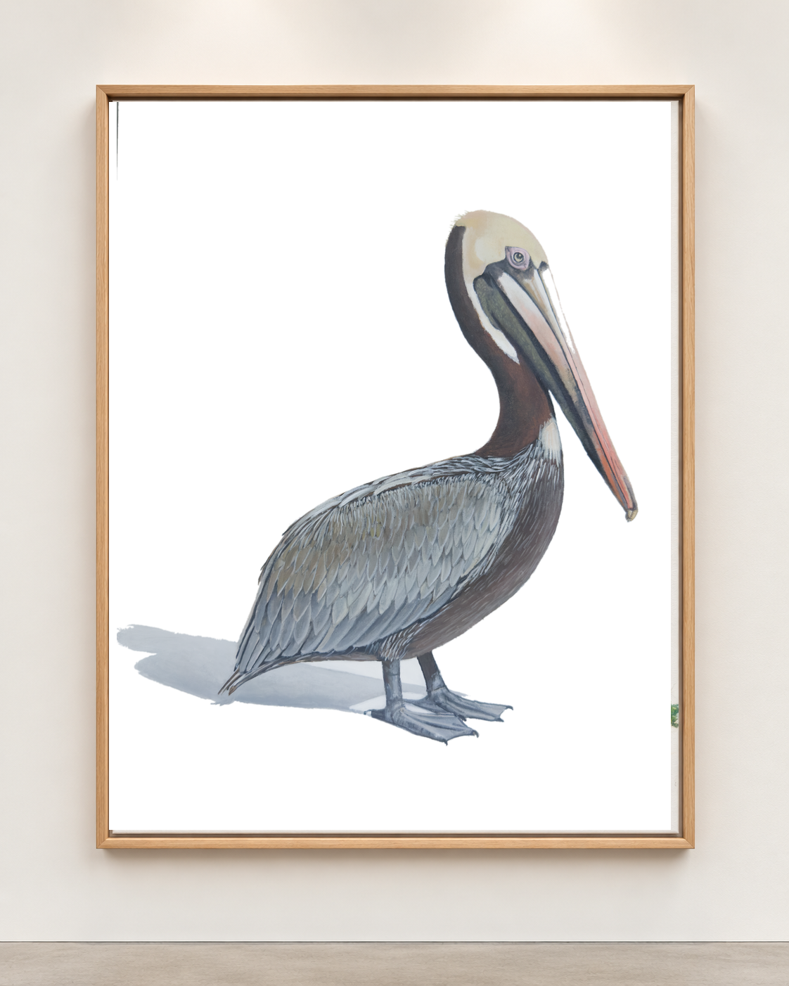 Coastal Stillness Original Pelican Artwork Original 18" x 24" Framed Pelican Painting | Wildlife Art by Arco